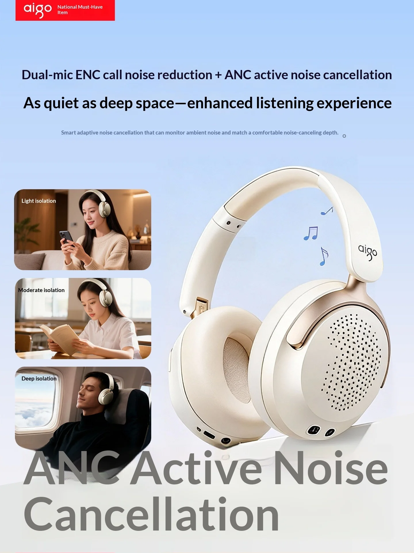 Aigo WE500: auriculares Blueto - Anc Wireless Over Ear Headphones reseña y precio
